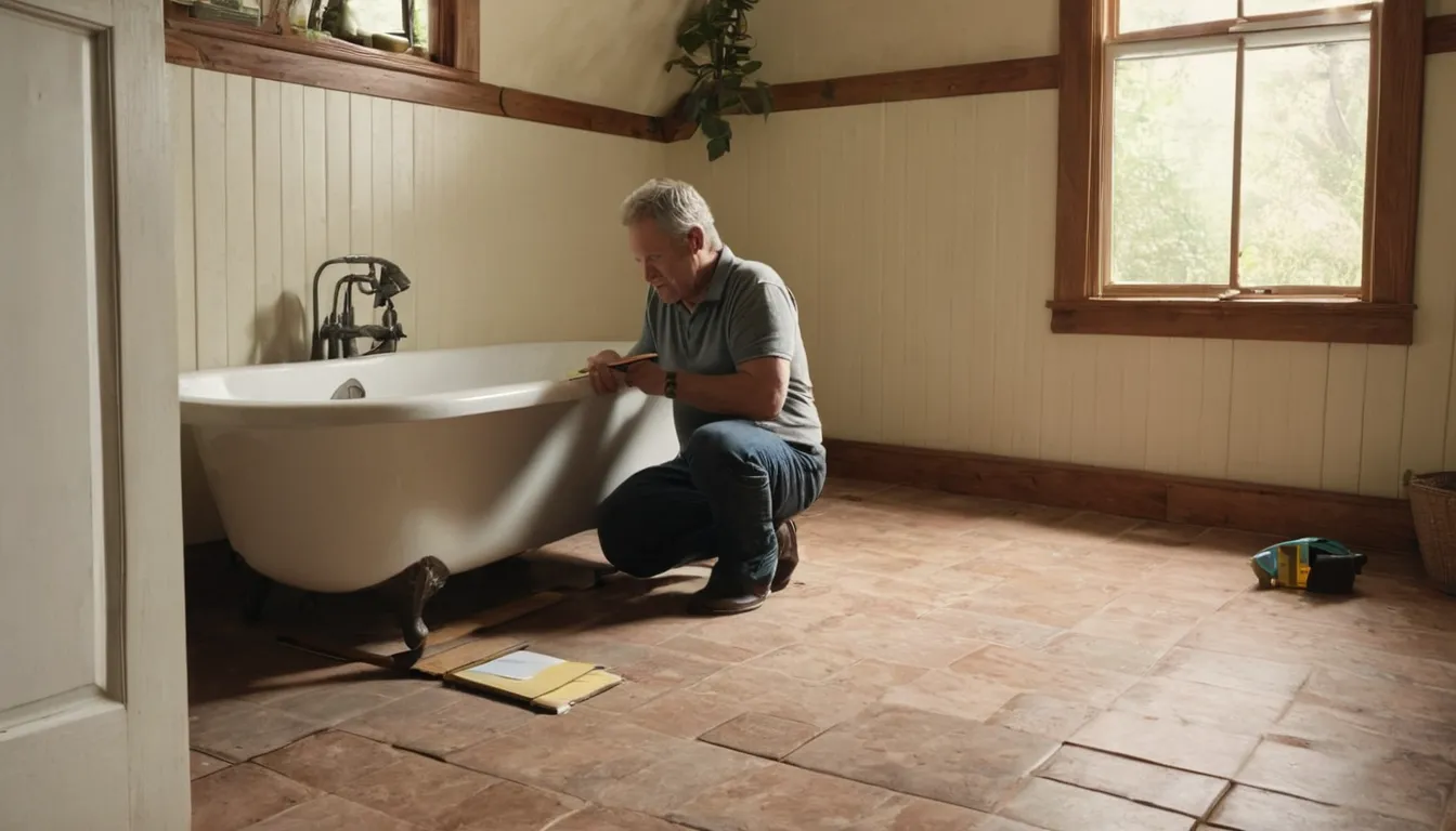 A homeowner in the San Leandro area measuring a bathroom before a safer shower project