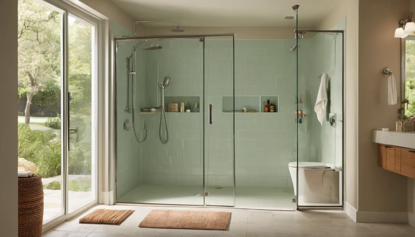 A walk-in shower with a bench and handheld sprayer in a San Leandro home